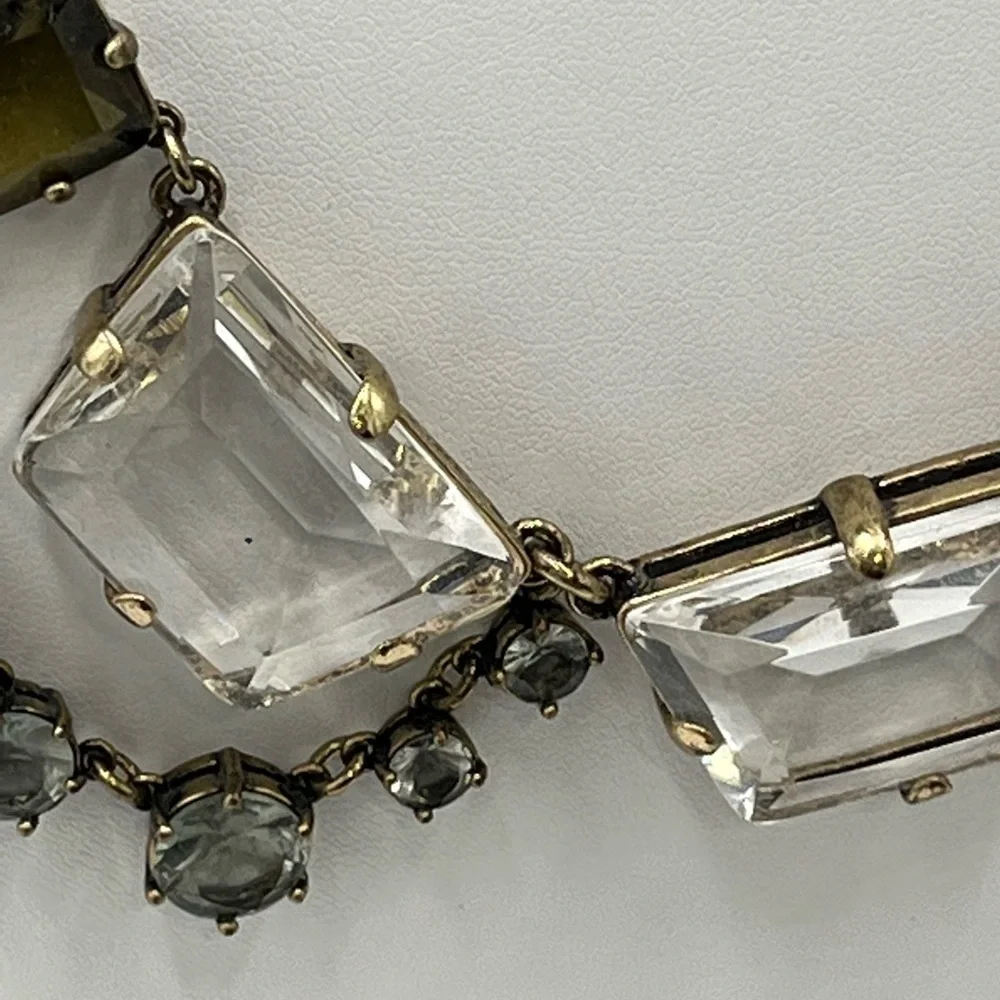J. Crew Vintage Chunky Asymmetric Clear Gray Glass‎ Rhinestone Drape Necklace